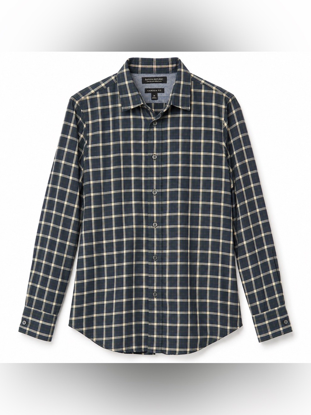 Banana Republic Camden Fit Navy Green Plaid Shirt Mens M 100% Cotton